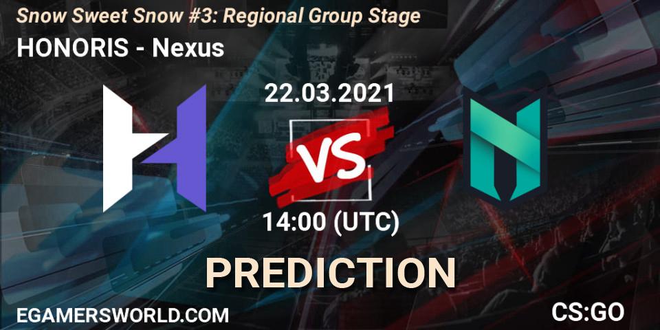 Pronóstico HONORIS - Nexus. 22.03.2021 at 15:25, Counter-Strike (CS2), Snow Sweet Snow #3: Regional Group Stage
