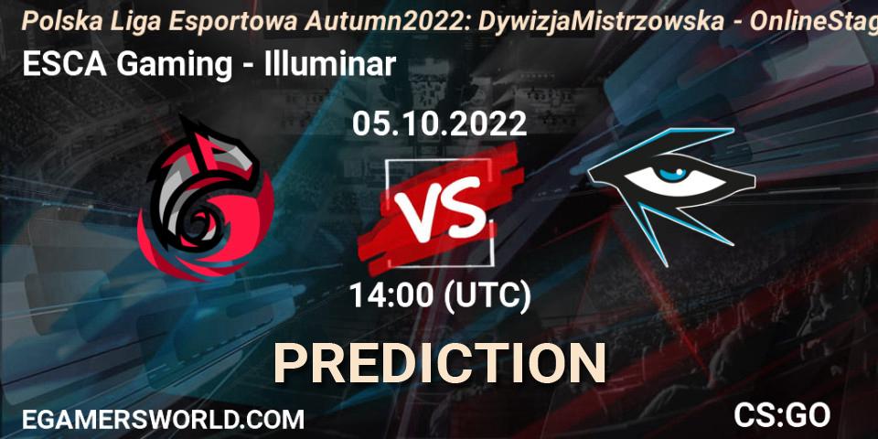 Pronóstico ESCA Gaming - Illuminar. 09.11.2022 at 15:30, Counter-Strike (CS2), Polska Liga Esportowa Autumn 2022: Dywizja Mistrzowska - Online Stage