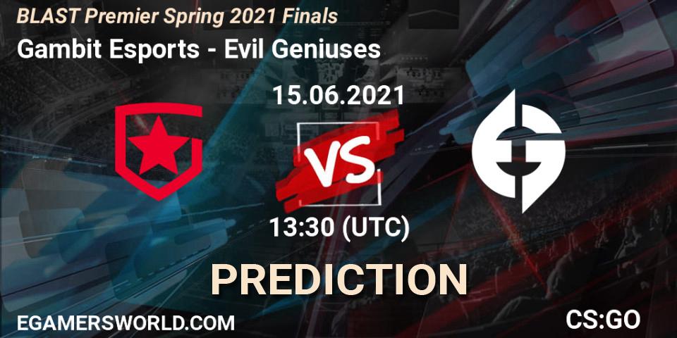 Pronóstico Gambit Esports - Evil Geniuses. 15.06.2021 at 13:30, Counter-Strike (CS2), BLAST Premier Spring 2021 Finals