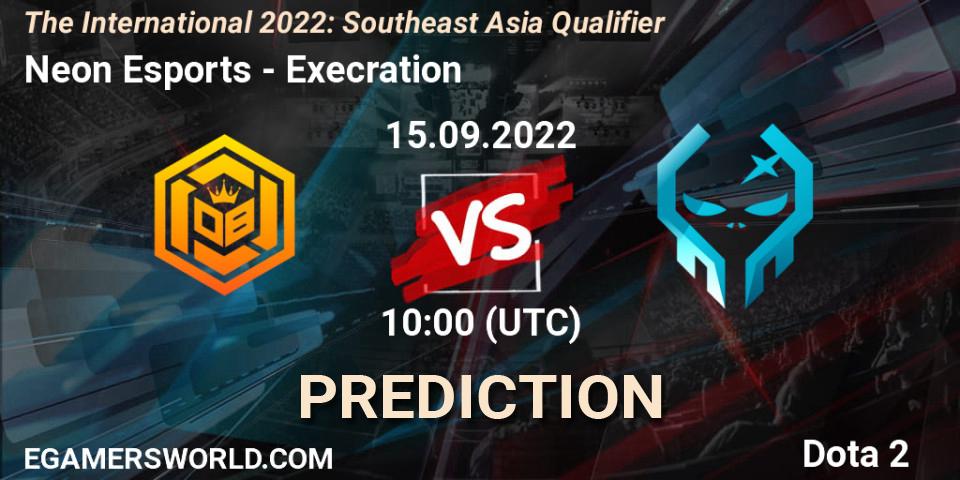 Pronóstico Neon Esports - Execration. 15.09.2022 at 09:32, Dota 2, The International 2022: Southeast Asia Qualifier