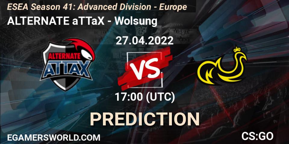 Pronóstico ALTERNATE aTTaX - Wolsung. 27.04.2022 at 17:00, Counter-Strike (CS2), ESEA Season 41: Advanced Division - Europe