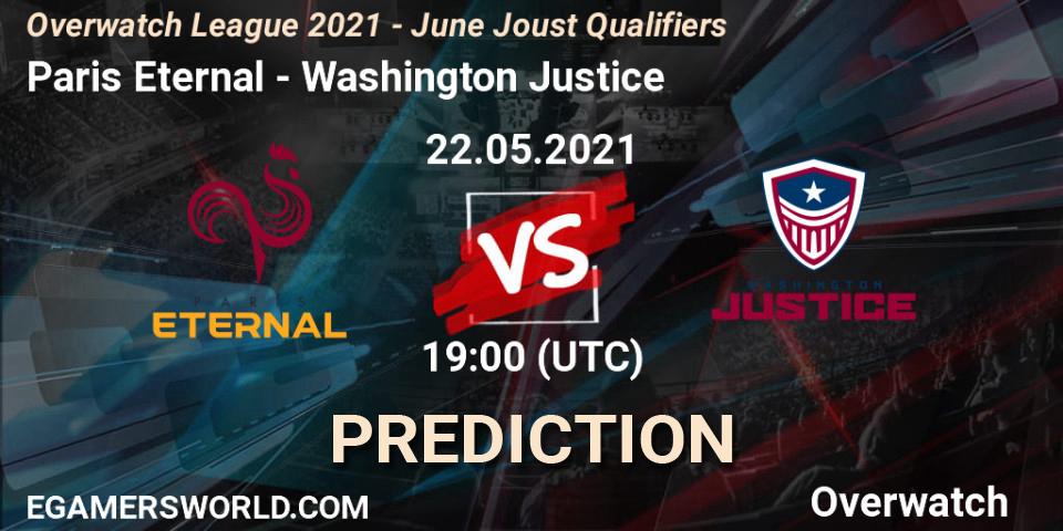 Pronóstico Paris Eternal - Washington Justice. 22.05.2021 at 19:00, Overwatch, Overwatch League 2021 - June Joust Qualifiers
