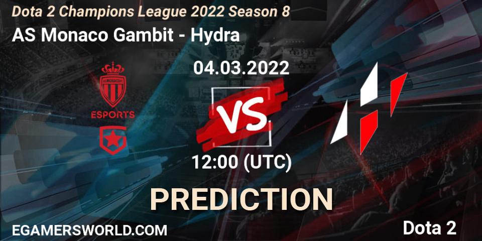 Pronóstico AS Monaco Gambit - Hydra. 23.03.2022 at 12:00, Dota 2, Dota 2 Champions League 2022 Season 8