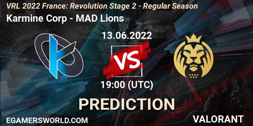 Pronóstico Karmine Corp - MAD Lions. 13.06.2022 at 19:25, VALORANT, VRL 2022 France: Revolution Stage 2 - Regular Season