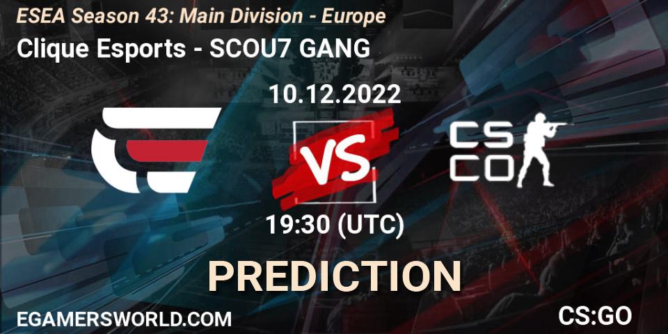 Pronóstico Clique Esports - SCOU7 GANG. 10.12.2022 at 19:30, Counter-Strike (CS2), ESEA Season 43: Main Division - Europe