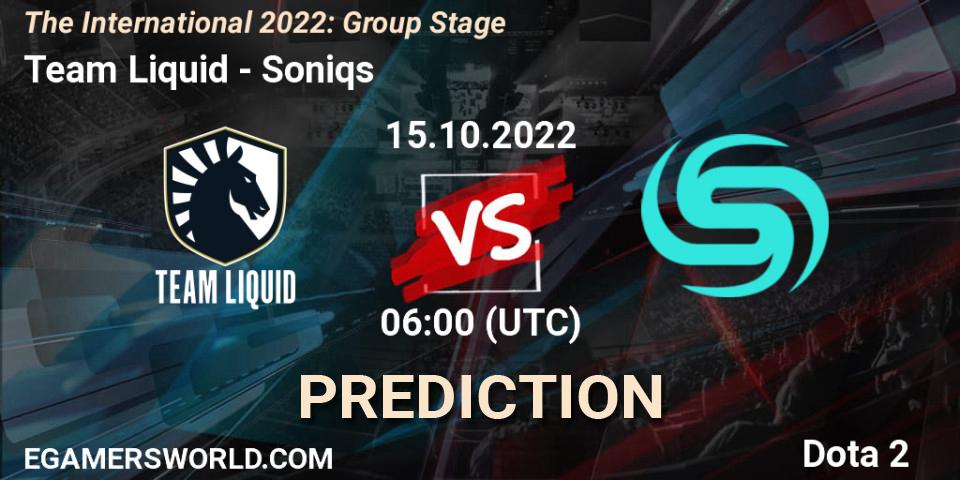 Pronóstico Team Liquid - Soniqs. 15.10.2022 at 07:30, Dota 2, The International 2022: Group Stage