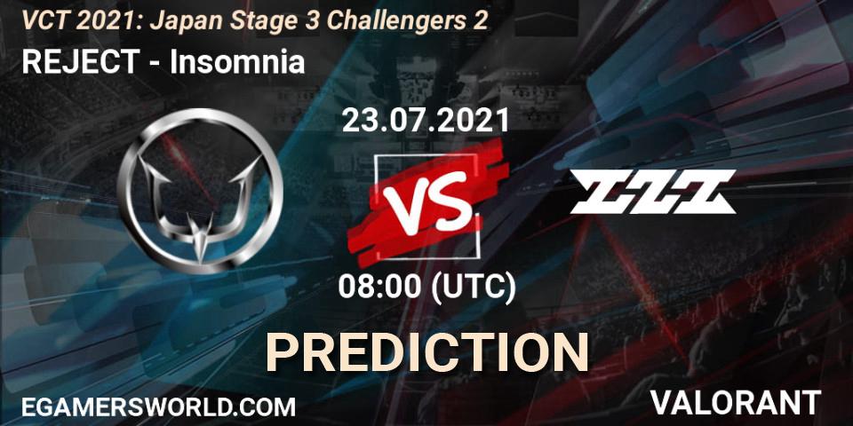 Pronóstico REJECT - Insomnia. 23.07.2021 at 08:00, VALORANT, VCT 2021: Japan Stage 3 Challengers 2