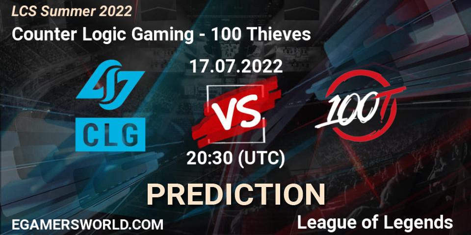 Pronóstico Counter Logic Gaming - 100 Thieves. 17.07.2022 at 20:30, LoL, LCS Summer 2022