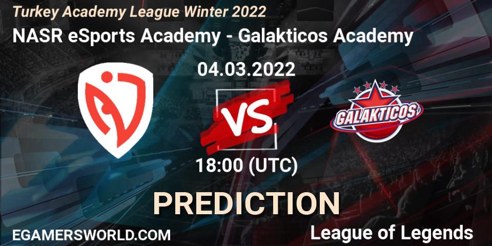 Pronóstico NASR eSports Academy - Galakticos Academy. 04.03.2022 at 18:00, LoL, Turkey Academy League Winter 2022
