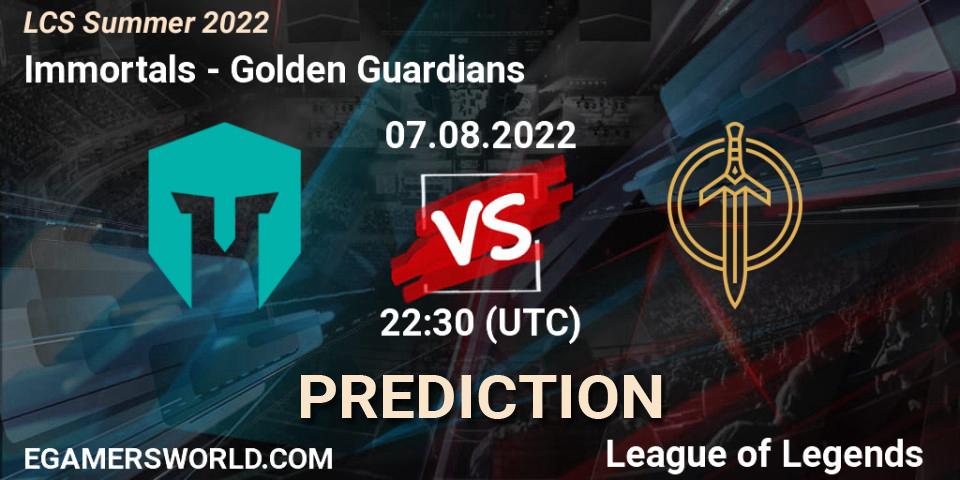 Pronóstico Immortals - Golden Guardians. 07.08.2022 at 22:45, LoL, LCS Summer 2022