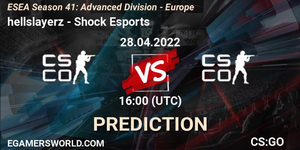 Pronóstico hellslayerz - Shock Esports. 28.04.2022 at 16:00, Counter-Strike (CS2), ESEA Season 41: Advanced Division - Europe