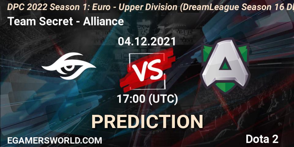 Pronóstico Team Secret - Alliance. 04.12.2021 at 16:55, Dota 2, DPC 2022 Season 1: Euro - Upper Division (DreamLeague Season 16 DPC WEU)