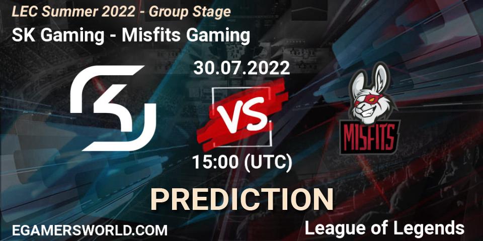 Pronóstico SK Gaming - Misfits Gaming. 30.07.22, LoL, LEC Summer 2022 - Group Stage