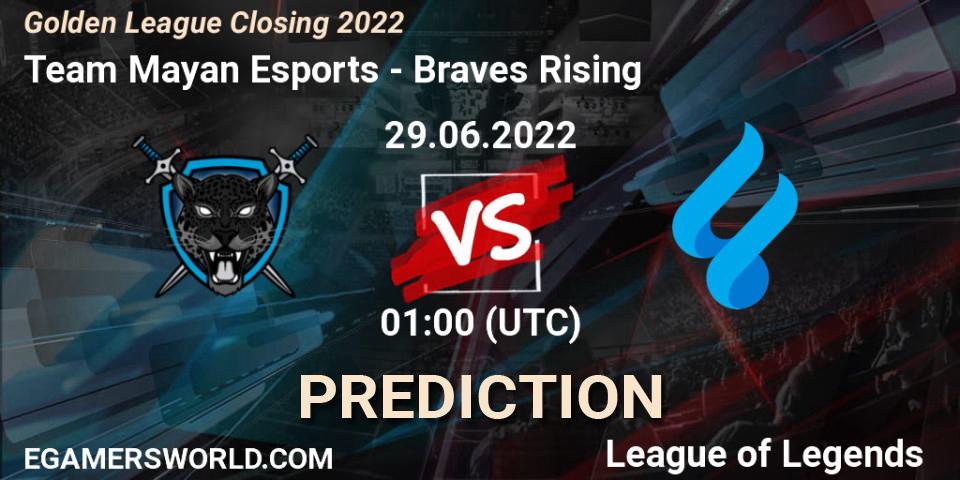 Pronóstico Team Mayan Esports - Braves Rising. 29.06.2022 at 02:00, LoL, Golden League Closing 2022