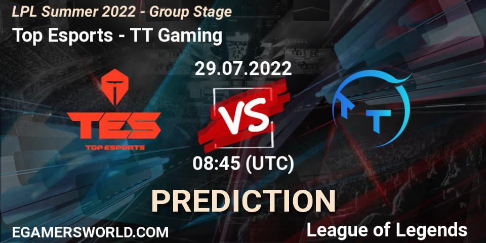 Pronóstico Top Esports - TT Gaming. 29.07.2022 at 09:00, LoL, LPL Summer 2022 - Group Stage