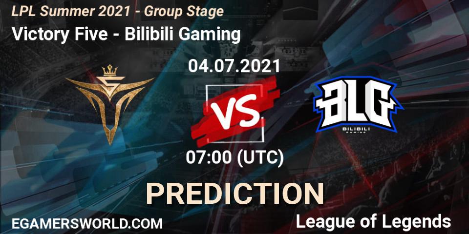 Pronóstico Victory Five - Bilibili Gaming. 04.07.2021 at 07:00, LoL, LPL Summer 2021 - Group Stage