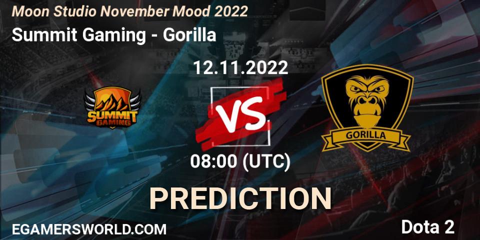 Pronóstico Summit Gaming - Gorilla. 12.11.2022 at 08:12, Dota 2, Moon Studio November Mood 2022