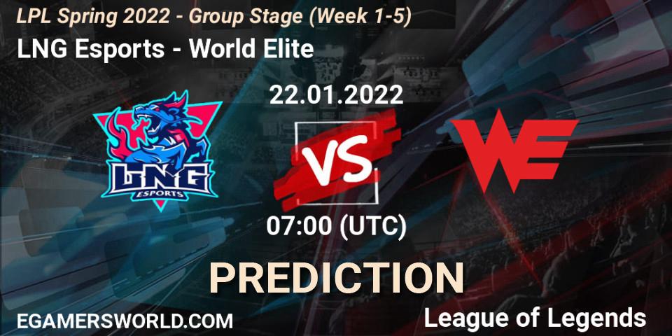Pronóstico LNG Esports - World Elite. 22.01.2022 at 07:00, LoL, LPL Spring 2022 - Group Stage (Week 1-5)
