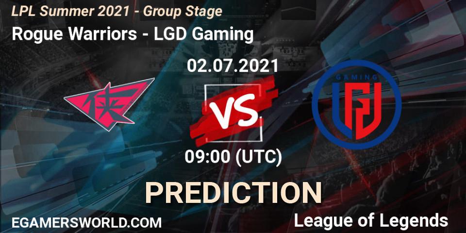 Pronóstico Rogue Warriors - LGD Gaming. 02.07.21, LoL, LPL Summer 2021 - Group Stage