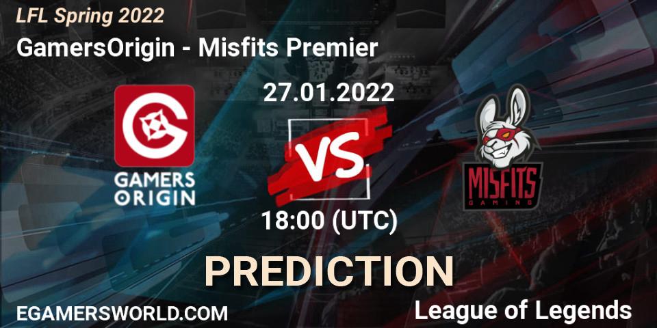 Pronóstico GamersOrigin - Misfits Premier. 27.01.2022 at 18:00, LoL, LFL Spring 2022