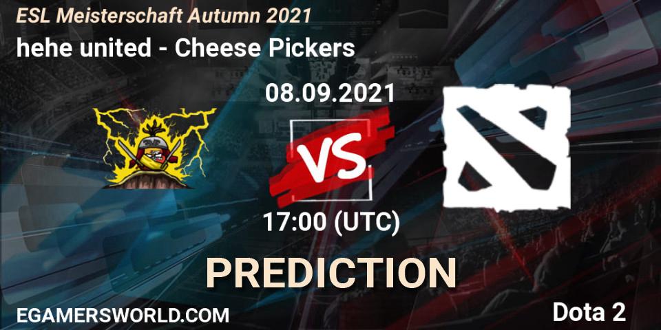 Pronóstico hehe united - Cheese Pickers. 08.09.2021 at 17:05, Dota 2, ESL Meisterschaft Autumn 2021