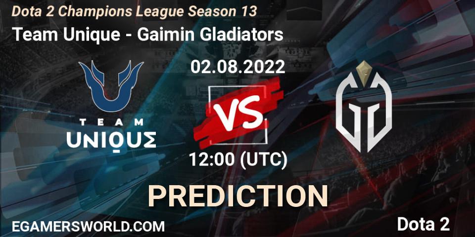 Pronóstico Team Unique - Gaimin Gladiators. 02.08.2022 at 12:01, Dota 2, Dota 2 Champions League Season 13