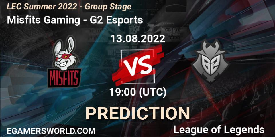 Pronóstico Misfits Gaming - G2 Esports. 13.08.2022 at 19:45, LoL, LEC Summer 2022 - Group Stage
