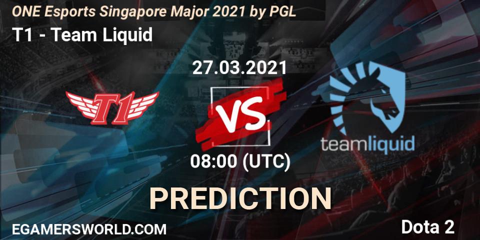 Pronóstico T1 - Team Liquid. 27.03.2021 at 09:26, Dota 2, ONE Esports Singapore Major 2021