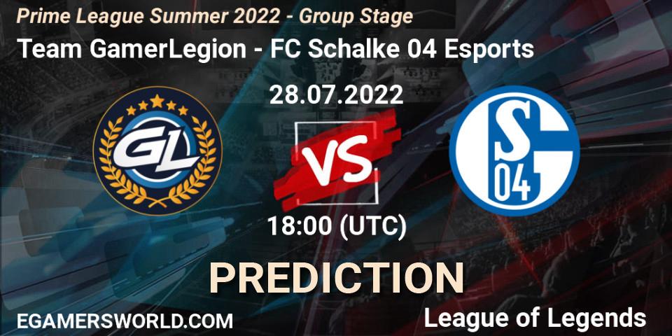 Pronóstico Team GamerLegion - FC Schalke 04 Esports. 28.07.22, LoL, Prime League Summer 2022 - Group Stage