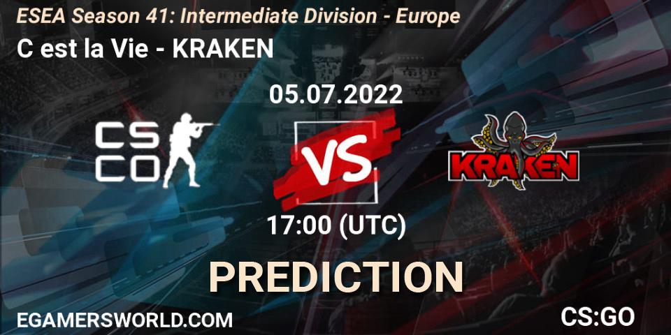 Pronóstico C est la Vie - KRAKEN. 05.07.2022 at 17:00, Counter-Strike (CS2), ESEA Season 41: Intermediate Division - Europe