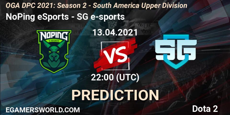 Pronóstico NoPing eSports - SG e-sports. 14.04.2021 at 22:00, Dota 2, OGA DPC 2021: Season 2 - South America Upper Division