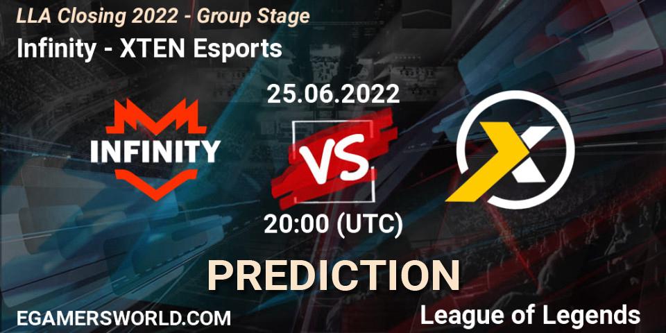 Pronóstico Infinity - XTEN Esports. 25.06.2022 at 23:00, LoL, LLA Closing 2022 - Group Stage