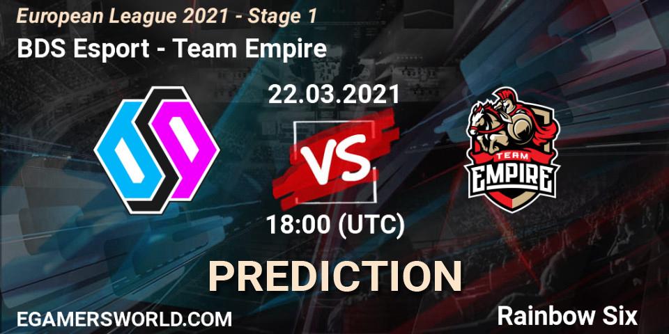 Pronóstico BDS Esport - Team Empire. 22.03.2021 at 18:15, Rainbow Six, European League 2021 - Stage 1