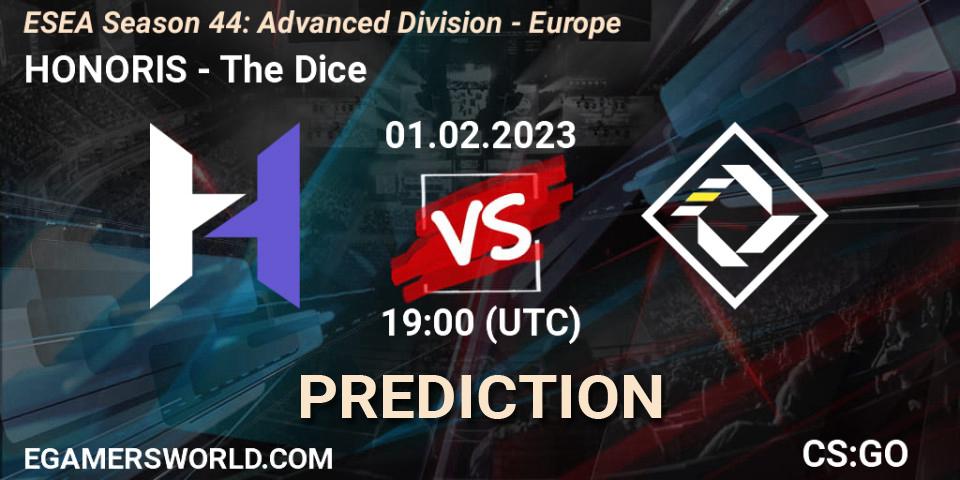 Pronóstico HONORIS - The Dice. 01.02.2023 at 19:00, Counter-Strike (CS2), ESEA Season 44: Advanced Division - Europe
