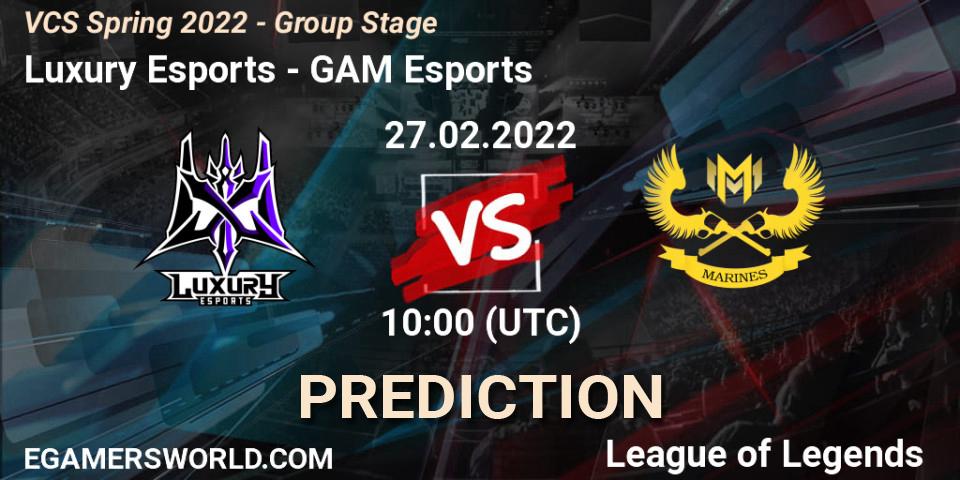 Pronóstico Luxury Esports - GAM Esports. 27.02.2022 at 10:00, LoL, VCS Spring 2022 - Group Stage 