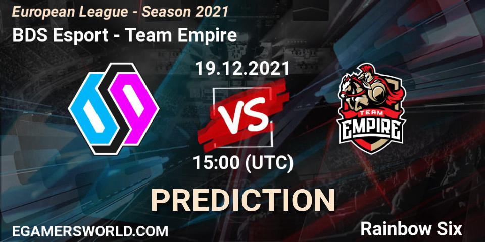 Pronóstico BDS Esport - Team Empire. 19.12.21, Rainbow Six, European League - Season 2021