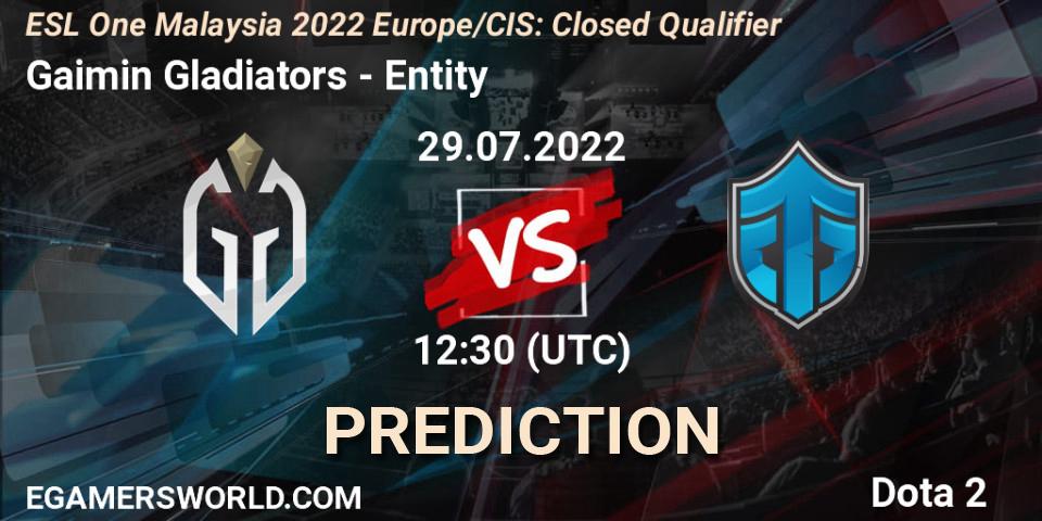 Pronóstico Gaimin Gladiators - Entity. 29.07.2022 at 12:31, Dota 2, ESL One Malaysia 2022 Europe/CIS: Closed Qualifier