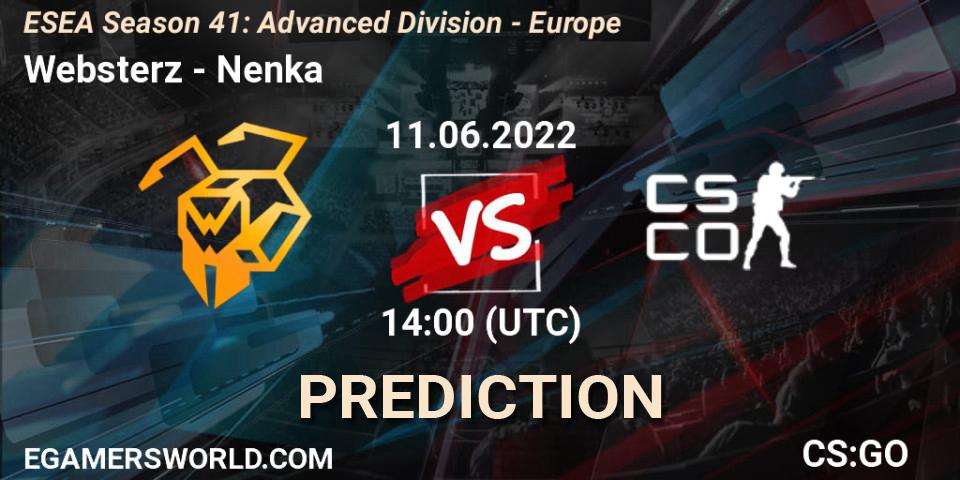 Pronóstico Websterz - Nenka. 11.06.2022 at 14:00, Counter-Strike (CS2), ESEA Season 41: Advanced Division - Europe