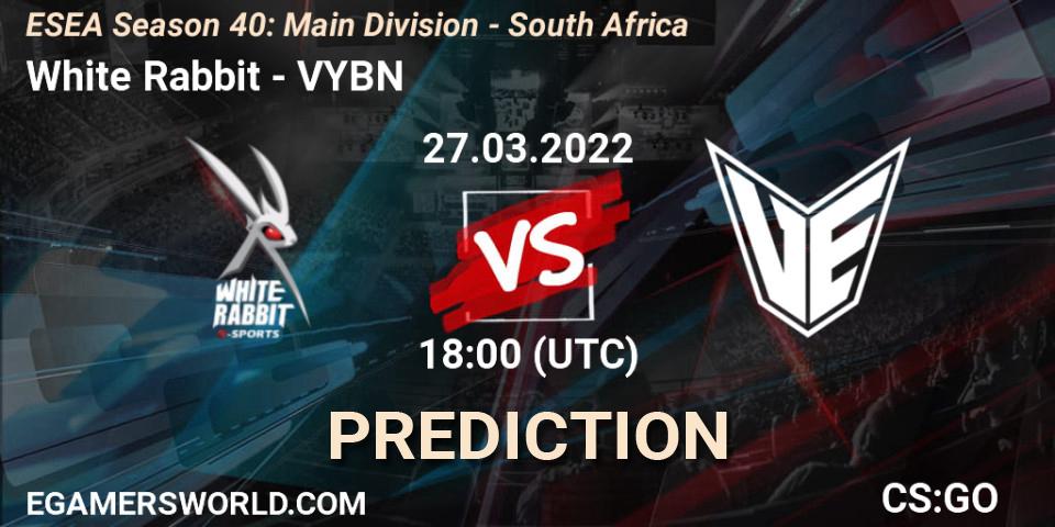 Pronóstico White Rabbit - VYBN. 27.03.2022 at 18:00, Counter-Strike (CS2), ESEA Season 40: Main Division - South Africa
