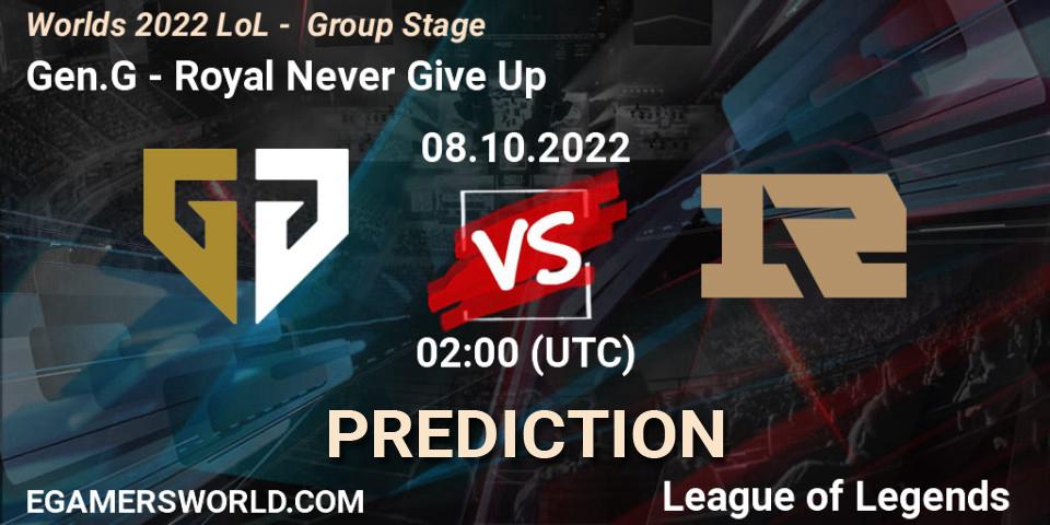 Pronóstico Gen.G - Royal Never Give Up. 08.10.2022 at 02:30, LoL, Worlds 2022 LoL - Group Stage