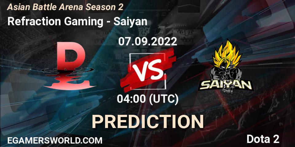 Pronóstico Refraction Gaming - Saiyan. 07.09.2022 at 04:28, Dota 2, Asian Battle Arena Season 2
