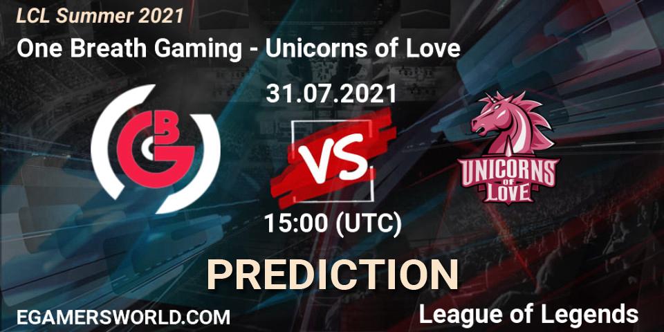 Pronóstico One Breath Gaming - Unicorns of Love. 31.07.2021 at 15:00, LoL, LCL Summer 2021