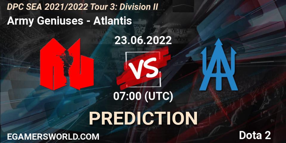 Pronóstico Army Geniuses - Atlantis. 23.06.22, Dota 2, DPC SEA 2021/2022 Tour 3: Division II