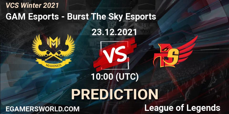 Pronóstico GAM Esports - Burst The Sky Esports. 23.12.2021 at 10:00, LoL, VCS Winter 2021