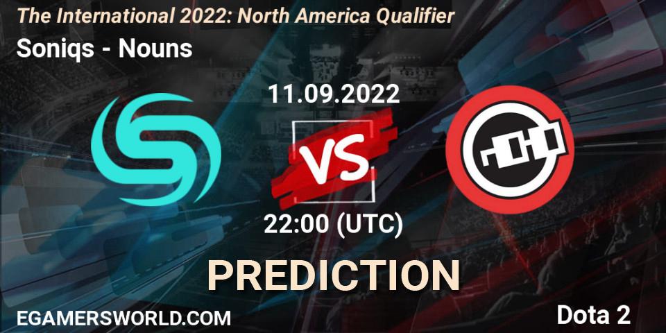 Pronóstico Soniqs - Nouns. 11.09.2022 at 22:16, Dota 2, The International 2022: North America Qualifier