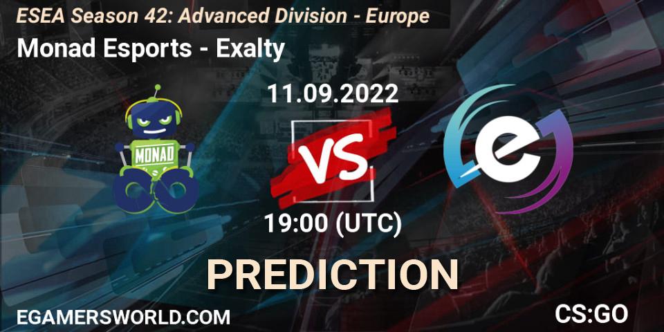Pronóstico Monad Esports - Exalty. 11.09.2022 at 19:00, Counter-Strike (CS2), ESEA Season 42: Advanced Division - Europe