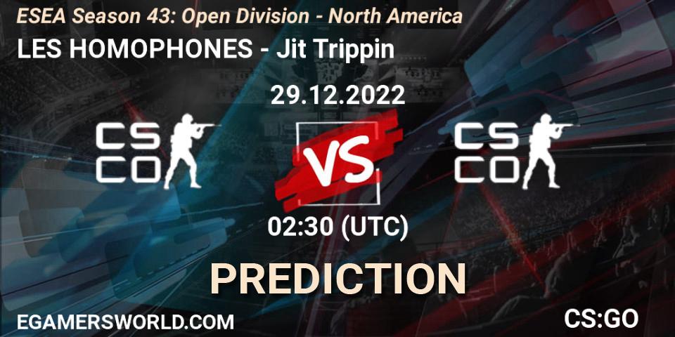 Pronóstico LES HOMOPHONES - Jit Trippin. 29.12.2022 at 02:30, Counter-Strike (CS2), ESEA Season 43: Open Division - North America