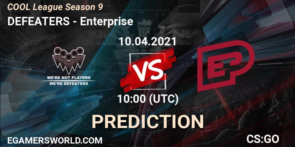 Pronóstico DEFEATERS - Enterprise. 10.04.2021 at 10:00, Counter-Strike (CS2), COOL League Season 9
