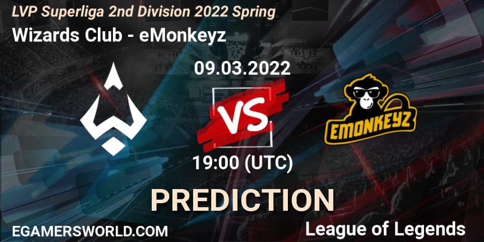 Pronóstico Wizards Club - eMonkeyz. 09.03.22, LoL, LVP Superliga 2nd Division 2022 Spring