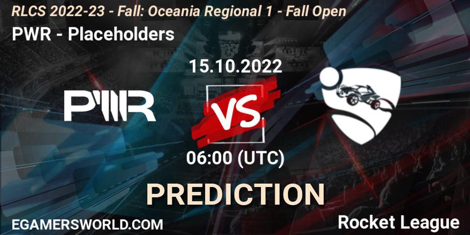 Pronóstico PWR - Placeholders. 15.10.2022 at 06:00, Rocket League, RLCS 2022-23 - Fall: Oceania Regional 1 - Fall Open